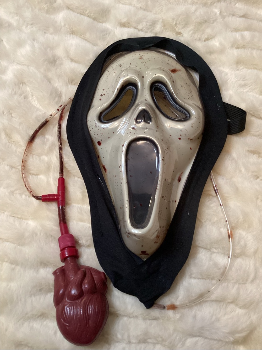 Vintage 90's Halloween Working SCREAM Ghostface Mask with Blood Pump Heart